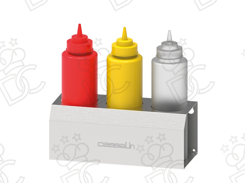 Portadispenser per salse - 3 bottiglie da 1L con 1 beccuccio