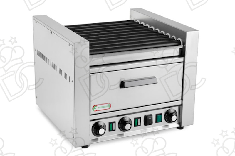 Hot dog roller grill 6 Teflon-coated rollers - 2 heating zones - with heated drawer
