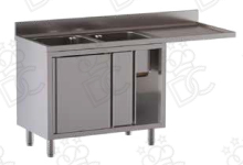 Lavatoio 2 vasche su armadio 2 porte scorrevoli + gocciolatoio dx e vano lavastoviglie