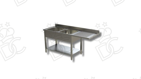 Lavatoio 2 vasche su gambe e ripiano + gocciolatoio dx e vano lavastoviglie