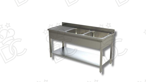 Lavatoio su gambe quadre 2 vasche + gocciolatoio sx con ripiano