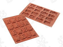 Stampo in silicone alimentare per N°16 Piastrine Natalizie mm 59x29x6,8h