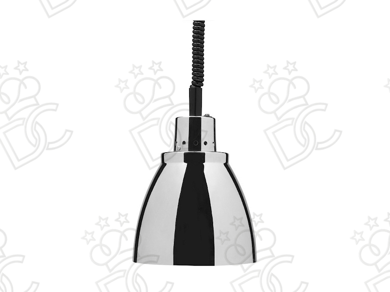 Infrared heat lamp in polished chrome copper - red light